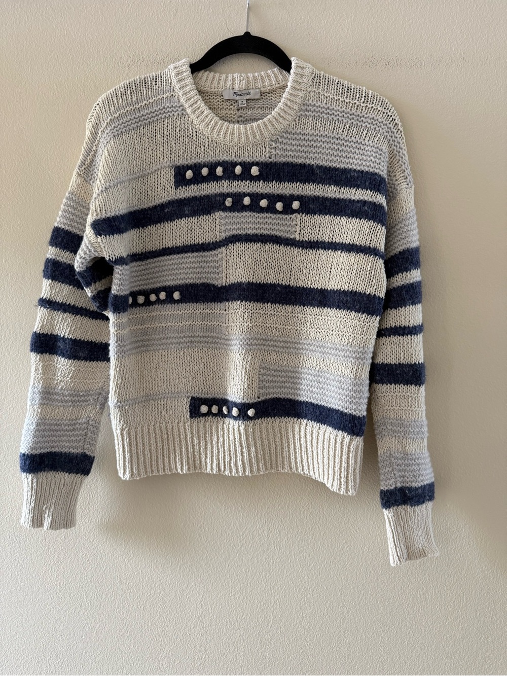 Madewell Grandover Bobble Cream and Navy Striped Crewneck Sweater